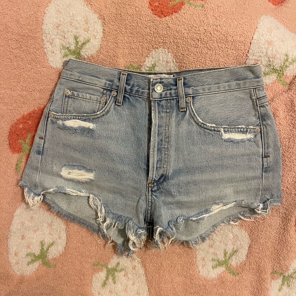 Agolde Light Blue Distressed Jean Shorts